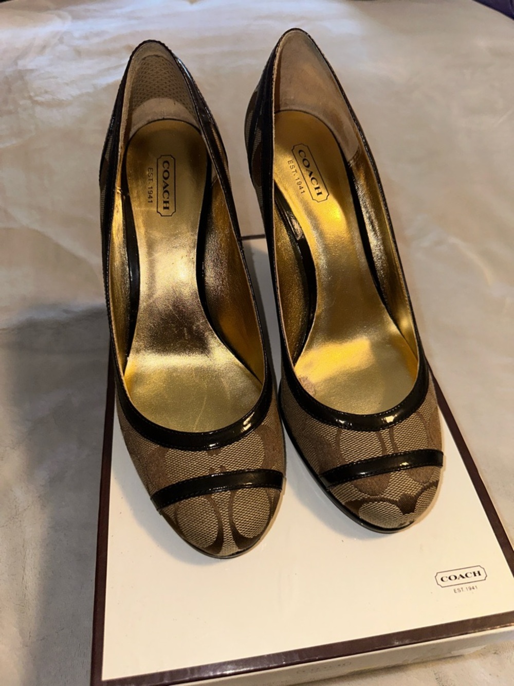 Coach Signature Canvas Wedge Heels in Brown and Black - Picture 2 of 3